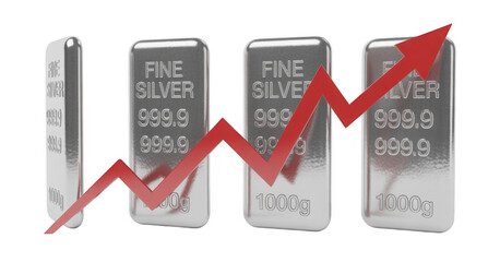 Silver Bars with Red Arrow Graph isolated on a transparent background