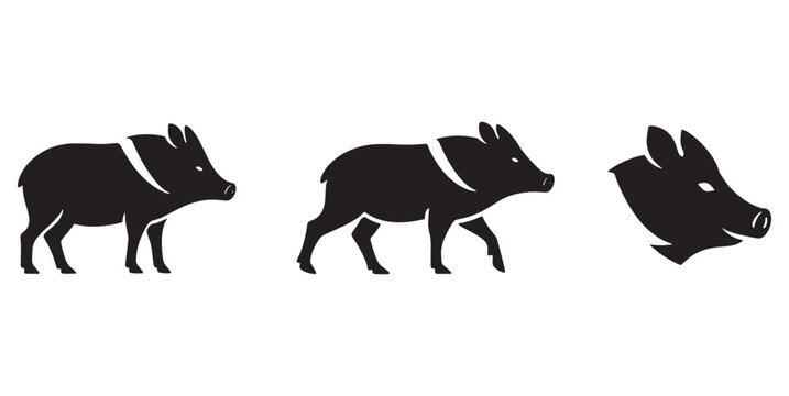 Javelina Silhouette Set &ndash; Peccary Standing, Walking and Head Icon
