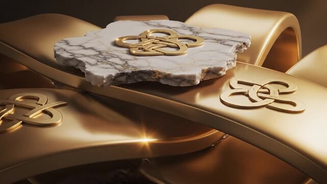 Luxurious marble surface with golden celtic knotwork