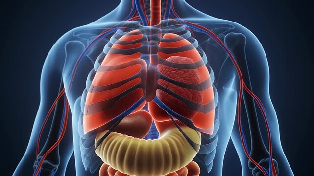 Human Anatomy Internal Organs on Dark Blue Background Illustration