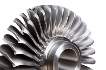 Precision Turbine Blade: A detailed view of a meticulously crafted turbine blade, showcasing its intricate design and gleaming metallic surface.