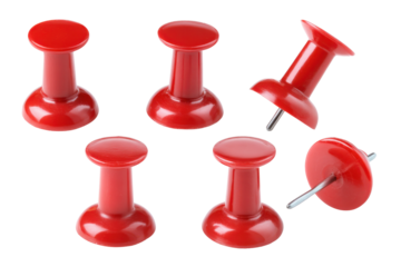 Red Thumb Tacks: A collection of vibrant red thumb tacks, showcasing their simple yet functional design.
