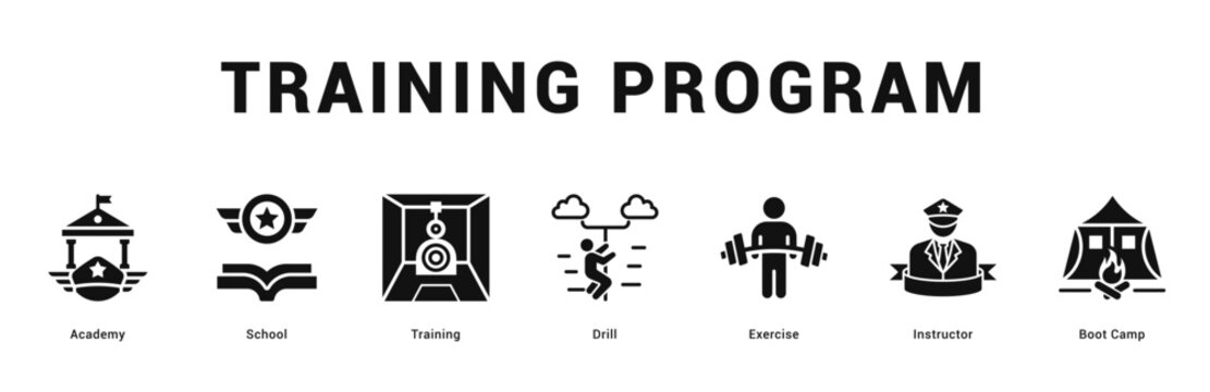Training Program Modern and clean web banner illustration featuring thematic icons for visual communication