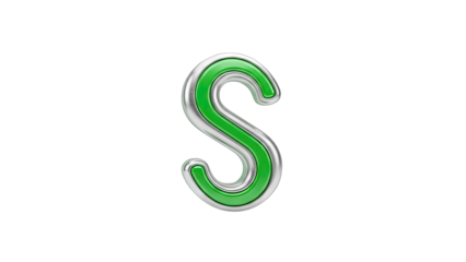 3D Green Letter S on White Background