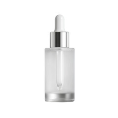 Serum Bottle: An elegant serum bottle with a dropper, designed for skincare and beauty products, with a minimalist aesthetic, emphasizing the sleek design and highlighting the clear liquid within.