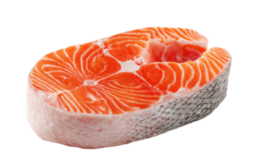 Fresh Salmon Steak: A vibrant slice of fresh salmon, showcasing its rich orange hue, delicate marbling, and appealing texture, perfect for culinary endeavors.