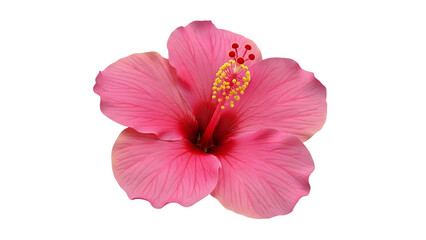 Beautiful pink hibiscus bloom with prominent stamen isolated on transparent background, detailed floral PNG.
