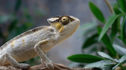 Close-up of a Chameleon Among Green Leaves in Natural Habitat