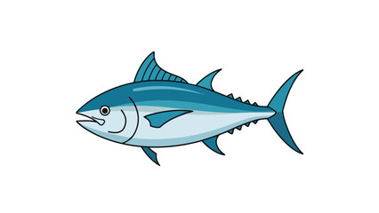 Fototapeta premium A charming cartoon illustration of a vibrant blue tuna fish swimming gracefully against a pure white background, perfect for educational content