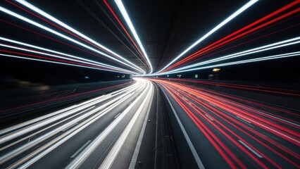 Long Exposure Night Road With White And Red Light Trails Across The Highway