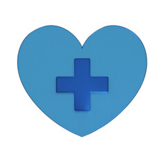 Obraz premium ハートに十字架がついたフラットなアイコンの3Dイラスト。透明感のある青いグラスモーフィズムなマーク2。ビジネスやUIに適した透明感のあるアイコン