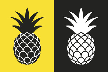 Obraz premium Pineapple Silhouettes and Outline Icons Set in Flat Vector Style for Tropical Design