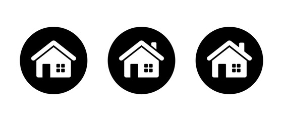 House, home icon set in black circle. Real estate, residence, and property symbol