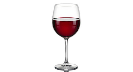 Elegant crystal glass filled with rich red wine against a stark for luxury on transparent background