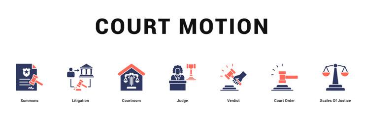 Court Motion Modern and clean web banner illustration featuring thematic icons for visual communication