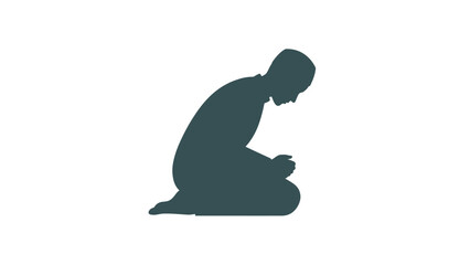Silhouette of a person kneeling in prayer or contemplation, symbolizing devotion and spiritual reflection