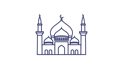 Illustration of a mosque with two minarets and a dome, representing Islamic architecture and religious buildings, perfect for cultural or educational content