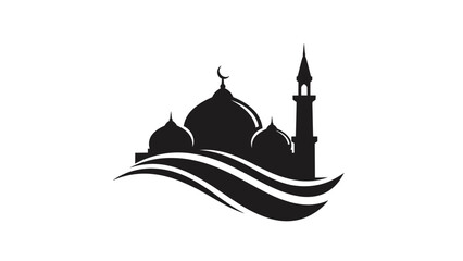 Silhouette of a Mosque with Crescent Moon and Minaret, representing Islamic culture and faith
