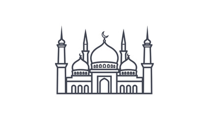 Stylized line art icon of a mosque, representing Islamic architecture and faith