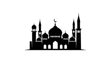 Silhouette of a traditional mosque with minarets and domes, representing Islamic architecture and religious structures © Abhinaya Project