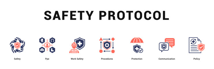 Safety Protocol Modern and clean web banner illustration featuring thematic icons for visual communication