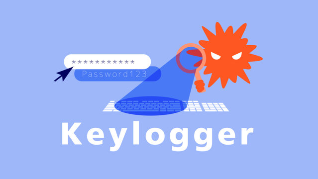 Illustration showing keylogger malware spying on keyboard activity and capturing passwords without user awareness, representing credential theft and hidden cyber security threats in daily computer use