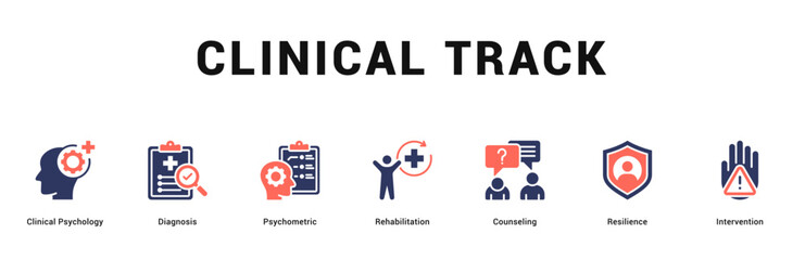 Clinical Track Modern and clean web banner illustration featuring thematic icons for visual communication