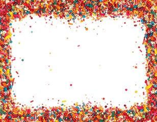 A rectangular white space bordered by a dense, colorful mix of tiny, sugary sprinkles
