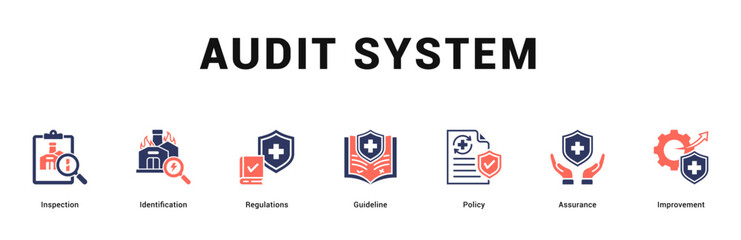 Audit System Modern and clean web banner illustration featuring thematic icons for visual communication