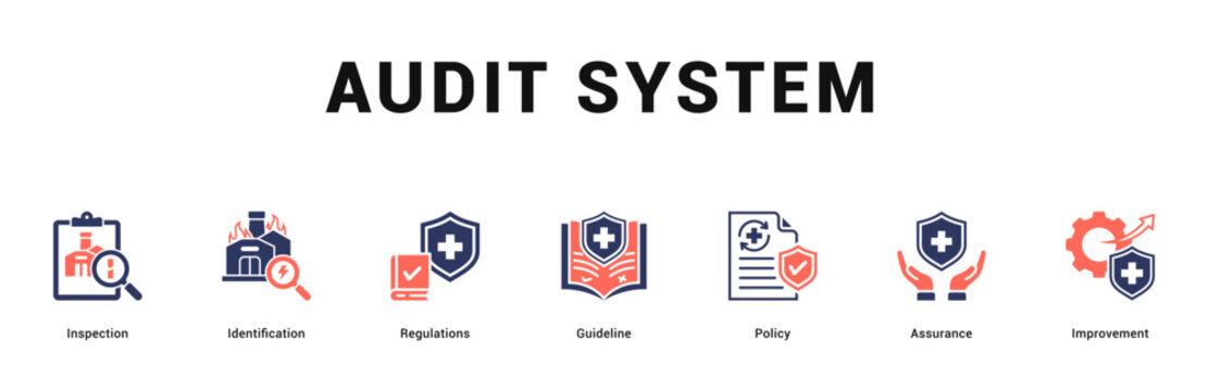 Audit System Modern and clean web banner illustration featuring thematic icons for visual communication