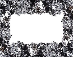 A rectangular white space is surrounded by a textured border of crumpled, shiny, reflective material