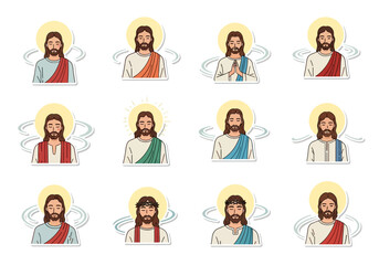 Stylized Icons of Jesus Christ in Various Poses and Robes