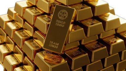 Stack of gold bars isolated on transparent background