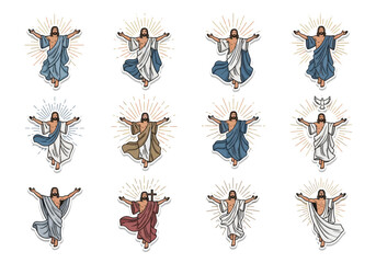 Risen Christ Figures Collection with Religious Symbols and Light Rays