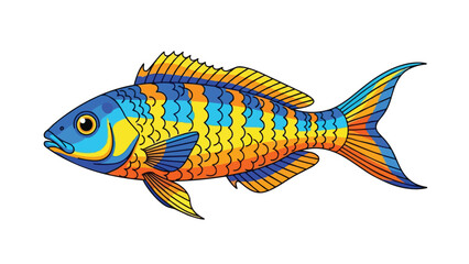 Fototapeta premium Vibrant blue yellow and orange striped fish illustration capturing lively aquatic beauty