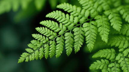 Lush green fern frond with detailed pinnate leaves, natural calm