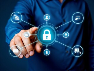 A hand touches a digital screen to connect a global business network through social media icons and internet technology for future communication