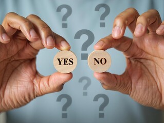 A person's hand holding a question mark symbol represents a business concept where team communication and support lead to a successful solution or idea