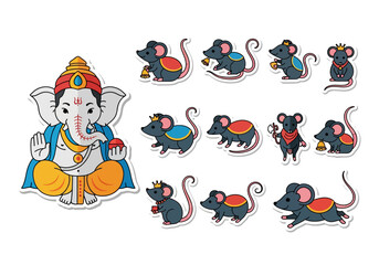 Ganesha and his Vehicle Cartoon depiction of Ganesha with adorable mouse
