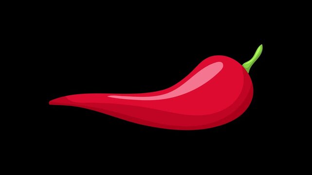 A vibrant animation of a single, bright red chili pepper on a black background