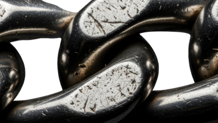 Close-up of rusty metal chain isolated on transparent background