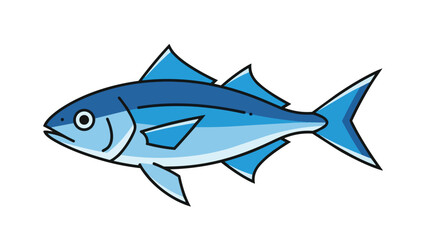 Fototapeta premium A stylized illustration of a streamlined blue fish with sharp fins swimming against a pure white background