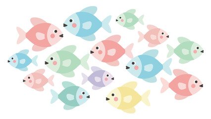 Obraz premium A School of Adorable, Whimsical Cartoon Fish Swimming in a Gentle Current