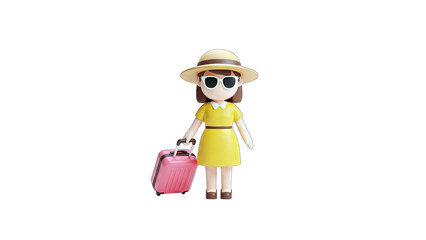 3D Woman with Suitcase Ready for Vacation
