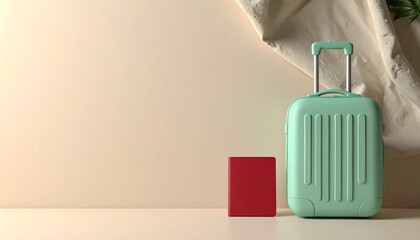 Obraz premium Smooth Clay Japanese Passport and Suitcase on Pastel Floor