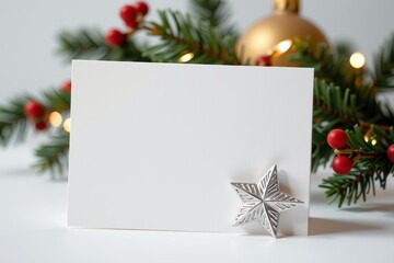 A minimalist Christmas card image expressing elegance and simplicity. The card features a clean white color scheme with simple lines and a calm, empty space in the center.