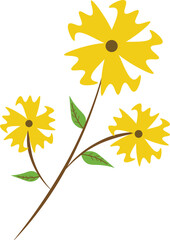 Three yellow flowers on stem