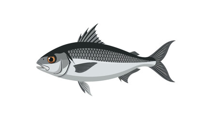 Obraz premium Stylized illustration of a silver-scaled fish with dark dorsal coloration and orange eye against a white backdrop
