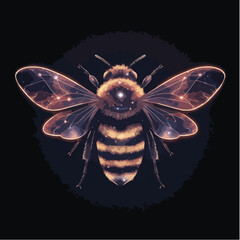 Detailed illustration of a glowing bee with transparent wings and intricate patterns.