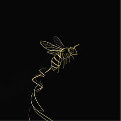 Elegant golden bee in flight with a swirling trail.